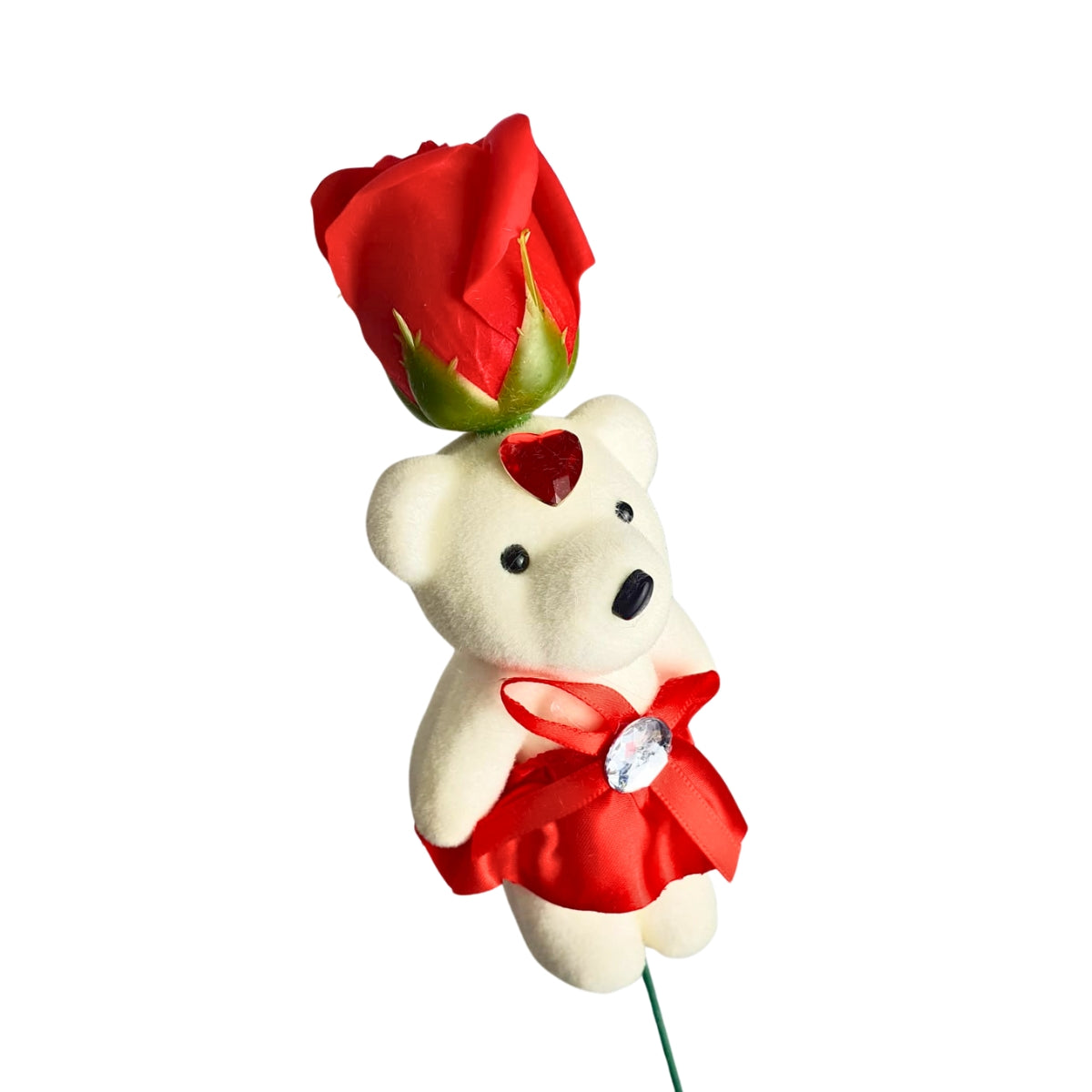 Botão de Rosa Vermelha com Ursinho Bege - Dia dos Namorados Botão de Rosa Vermelha com Ursinho Bege - Dia dos Namorados